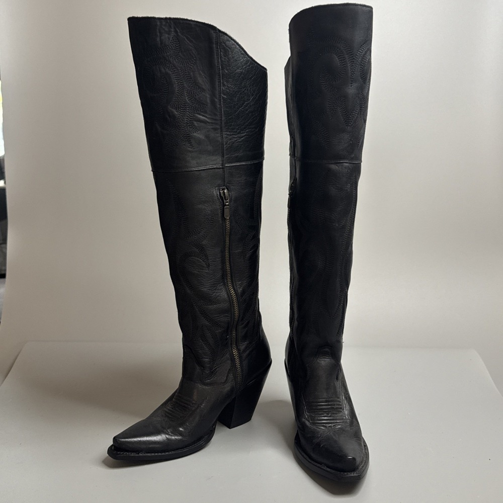 Dan Post-Jilted - Size 7 M  Women's Black Leather Knee High-Western Boots DP3789